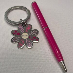 Coach Pink Floral Keychain and Pink Coach Pen Set